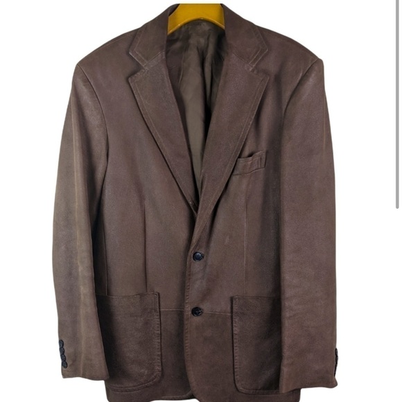 MICHAEL Michael Kors Leather Blazer Oversized Boyfriend Brown Distressed Sz XL